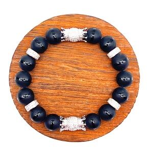 Black Onyx & Silver Double Sided Crowns Bracelet